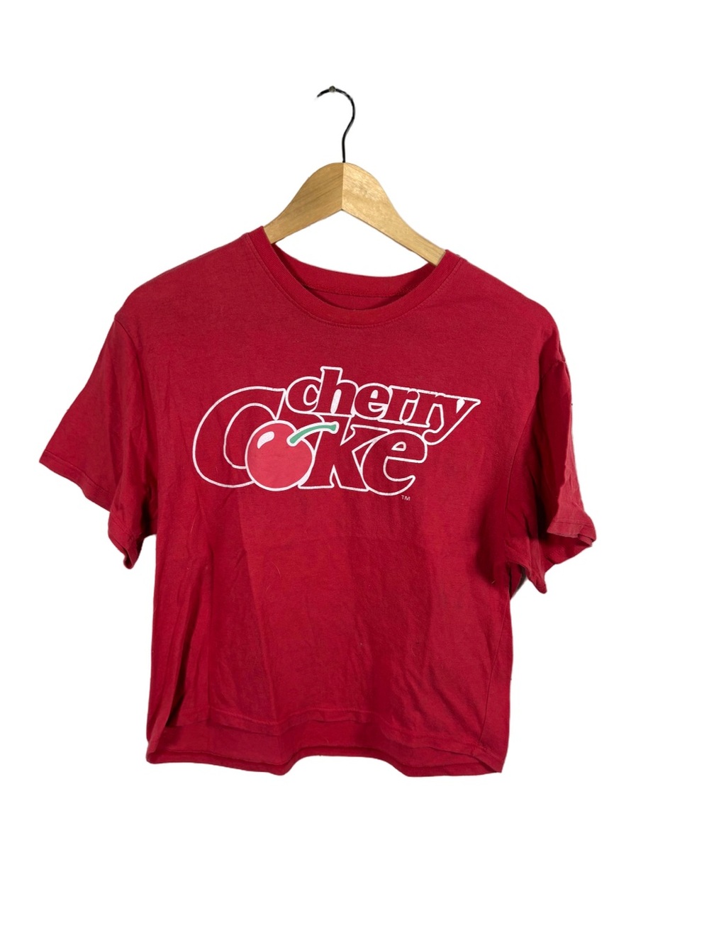 Coca Cola Cherry Coke Graphic T Shirt Womens XS Red Retro Cropped Tee